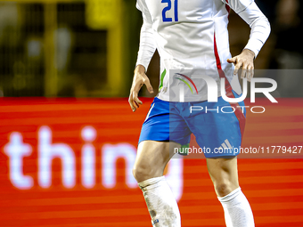 Italy defender Alessandro Bastoni plays during the match between Belgium and Italy at the King Baudouin Stadium for the UEFA Nations League...