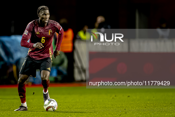 Belgium midfielder Amadou Onana plays during the match between Belgium and Italy at the King Baudouin Stadium for the UEFA Nations League -...