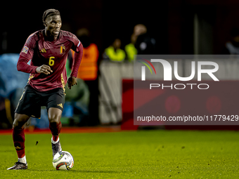 Belgium midfielder Amadou Onana plays during the match between Belgium and Italy at the King Baudouin Stadium for the UEFA Nations League -...