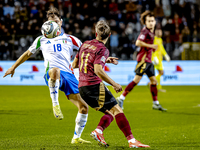 Italy midfielder Nicolo Barella and Belgium midfielder Leandro Trossard play during the match between Belgium and Italy at the King Baudouin...