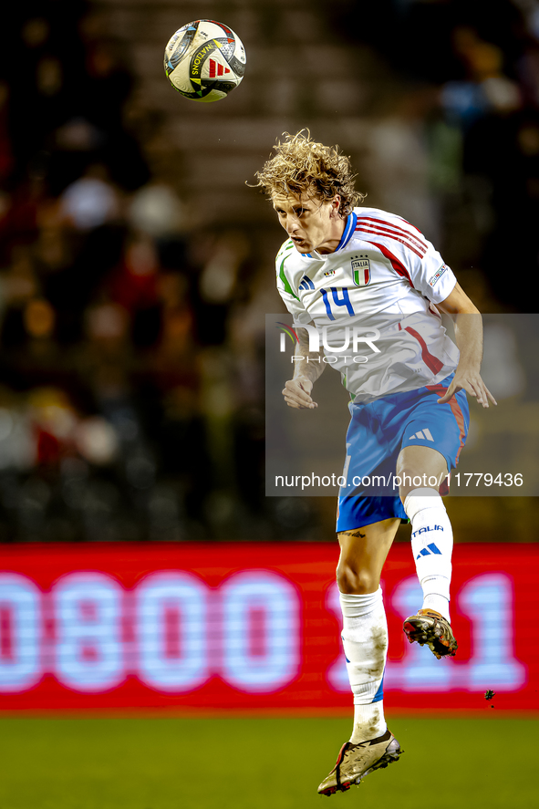 Italy defender Matteo Gabbia plays during the match between Belgium and Italy at the King Baudouin Stadium for the UEFA Nations League - Lea...