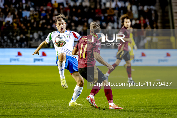 Italy midfielder Nicolo Barella and Belgium midfielder Leandro Trossard play during the match between Belgium and Italy at the King Baudouin...