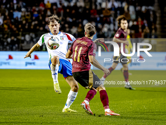 Italy midfielder Nicolo Barella and Belgium midfielder Leandro Trossard play during the match between Belgium and Italy at the King Baudouin...