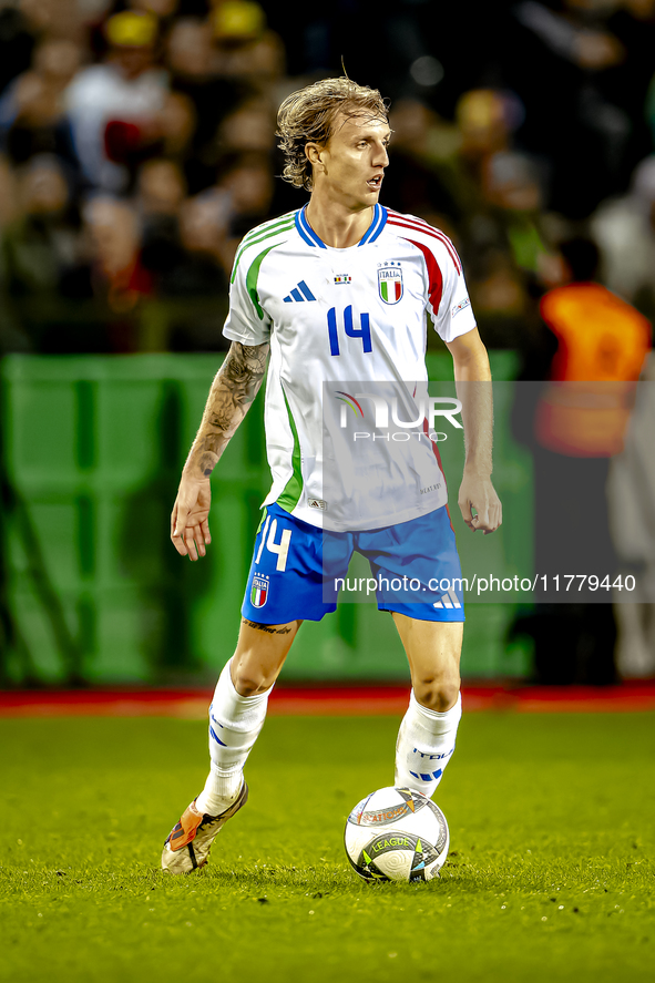 Italy defender Matteo Gabbia plays during the match between Belgium and Italy at the King Baudouin Stadium for the UEFA Nations League - Lea...