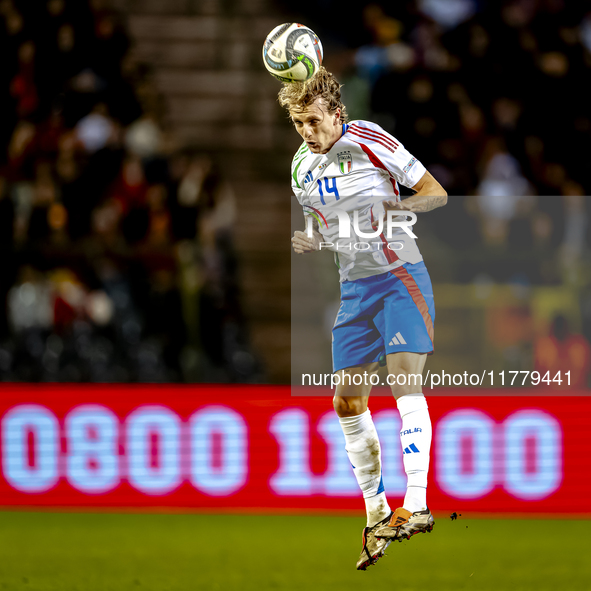 Italy defender Matteo Gabbia plays during the match between Belgium and Italy at the King Baudouin Stadium for the UEFA Nations League - Lea...