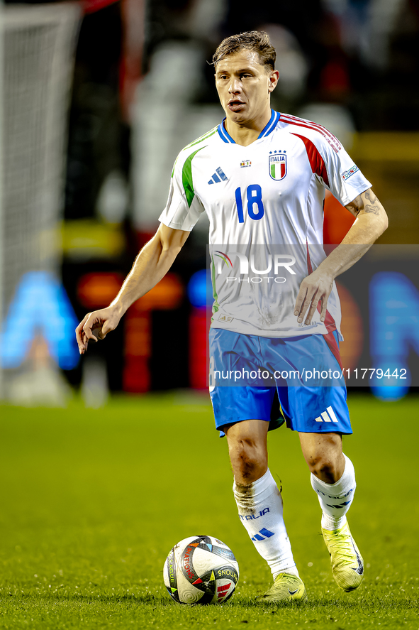 Italy midfielder Nicolo Barella plays during the match between Belgium and Italy at the King Baudouin Stadium for the UEFA Nations League -...