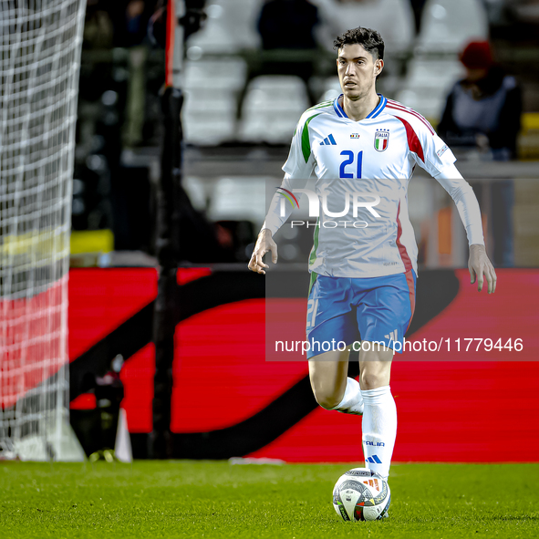 Italy defender Alessandro Bastoni plays during the match between Belgium and Italy at the King Baudouin Stadium for the UEFA Nations League...