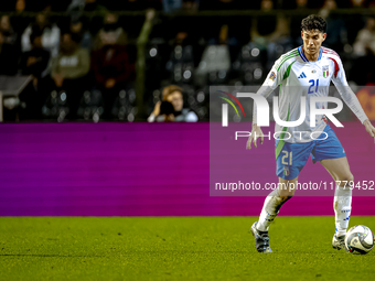 Italy defender Alessandro Bastoni plays during the match between Belgium and Italy at the King Baudouin Stadium for the UEFA Nations League...