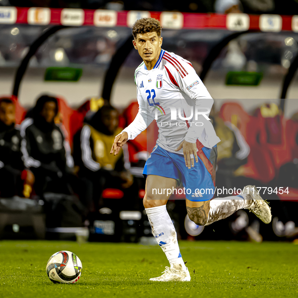 Italy defender Giovanni Di Lorenzo plays during the match between Belgium and Italy at the King Baudouin Stadium for the UEFA Nations League...