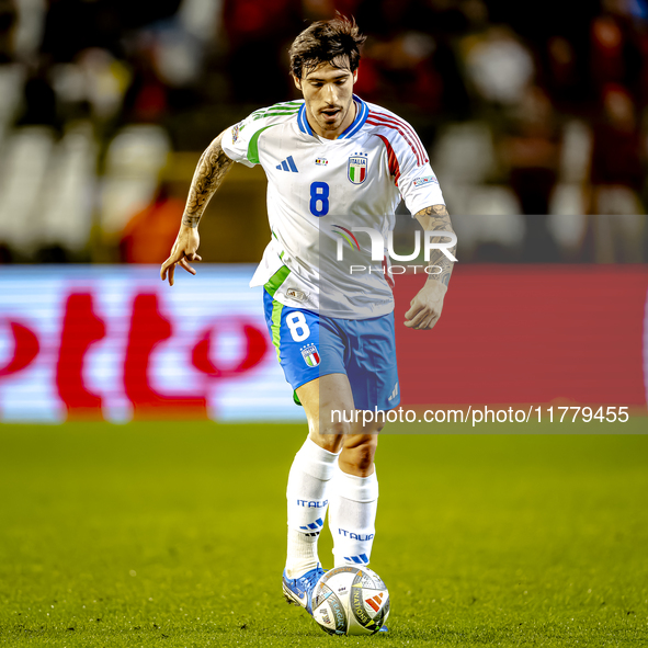 Italy midfielder Sandro Tonali plays during the match between Belgium and Italy at the King Baudouin Stadium for the UEFA Nations League - L...