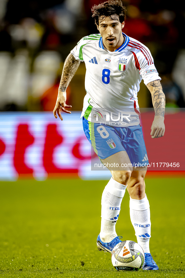 Italy midfielder Sandro Tonali plays during the match between Belgium and Italy at the King Baudouin Stadium for the UEFA Nations League - L...