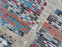 A large number of vehicles gather for loading at the port of East Port Branch in Lianyungang Port in East China's Jiangsu province on Novemb...