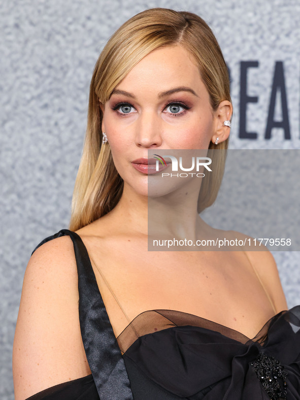 Jennifer Lawrence arrives at the Los Angeles Premiere Of Apple Original Films' 'Bread And Roses' held at the Hammer Museum on November 14, 2...