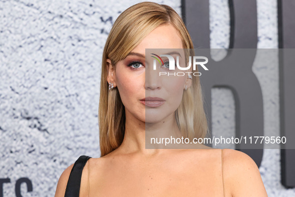 Jennifer Lawrence arrives at the Los Angeles Premiere Of Apple Original Films' 'Bread And Roses' held at the Hammer Museum on November 14, 2...