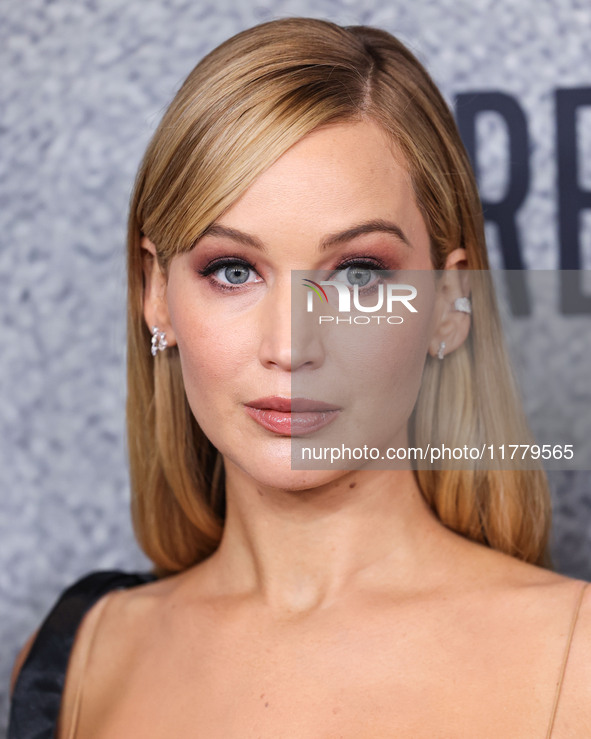 Jennifer Lawrence arrives at the Los Angeles Premiere Of Apple Original Films' 'Bread And Roses' held at the Hammer Museum on November 14, 2...