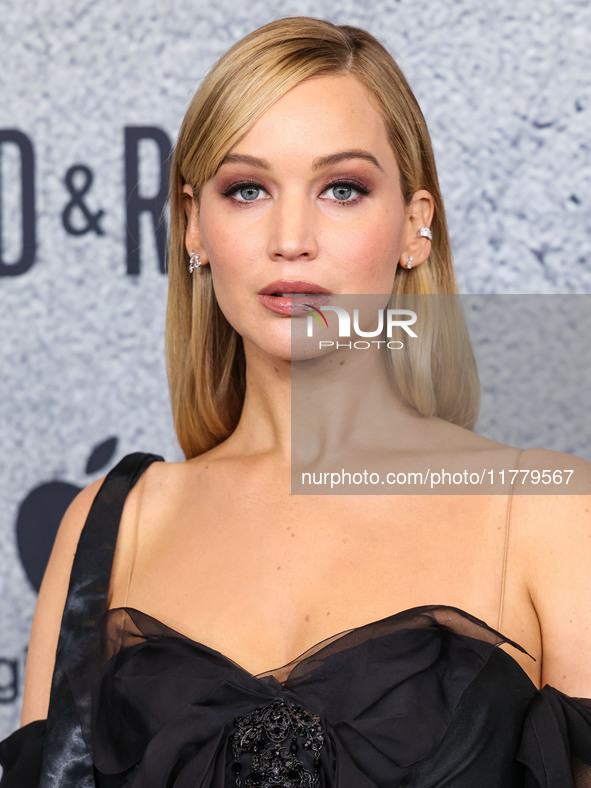 Jennifer Lawrence arrives at the Los Angeles Premiere Of Apple Original Films' 'Bread And Roses' held at the Hammer Museum on November 14, 2...