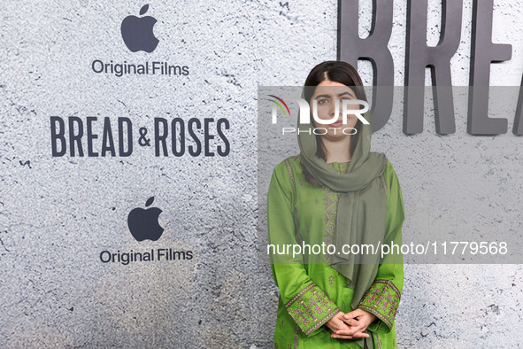 Malala Yousafzai arrives at the Los Angeles Premiere Of Apple Original Films' 'Bread And Roses' held at the Hammer Museum on November 14, 20...