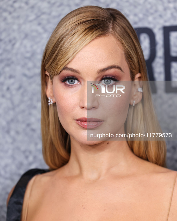 Jennifer Lawrence arrives at the Los Angeles Premiere Of Apple Original Films' 'Bread And Roses' held at the Hammer Museum on November 14, 2...