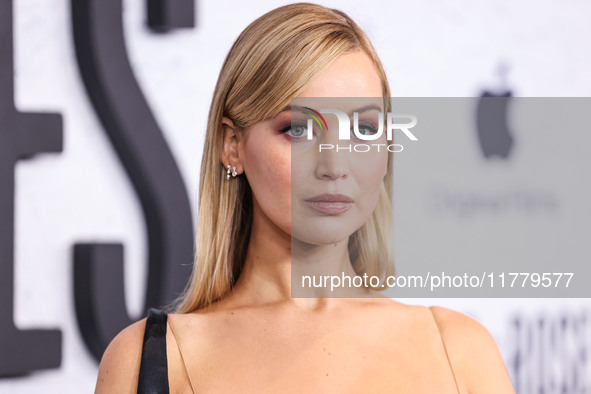 Jennifer Lawrence arrives at the Los Angeles Premiere Of Apple Original Films' 'Bread And Roses' held at the Hammer Museum on November 14, 2...