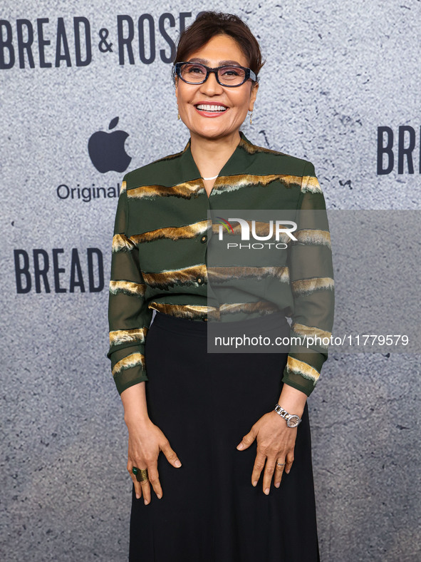 Sahra Mani arrives at the Los Angeles Premiere Of Apple Original Films' 'Bread And Roses' held at the Hammer Museum on November 14, 2024 in...