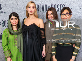 Malala Yousafzai, Jennifer Lawrence, Justine Ciarrocchi and Sahra Mani arrive at the Los Angeles Premiere Of Apple Original Films' 'Bread An...