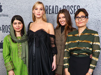 Malala Yousafzai, Jennifer Lawrence, Justine Ciarrocchi and Sahra Mani arrive at the Los Angeles Premiere Of Apple Original Films' 'Bread An...