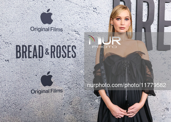 Jennifer Lawrence arrives at the Los Angeles Premiere Of Apple Original Films' 'Bread And Roses' held at the Hammer Museum on November 14, 2...