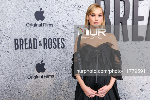 Jennifer Lawrence arrives at the Los Angeles Premiere Of Apple Original Films' 'Bread And Roses' held at the Hammer Museum on November 14, 2...