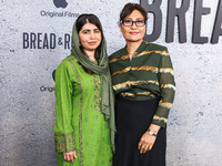 Malala Yousafzai and Sahra Mani arrive at the Los Angeles Premiere Of Apple Original Films' 'Bread And Roses' held at the Hammer Museum on N...