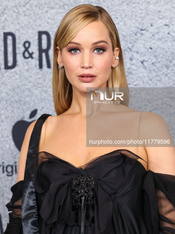 Jennifer Lawrence arrives at the Los Angeles Premiere Of Apple Original Films' 'Bread And Roses' held at the Hammer Museum on November 14, 2...