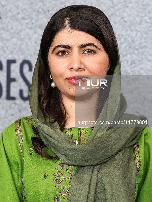 Malala Yousafzai arrives at the Los Angeles Premiere Of Apple Original Films' 'Bread And Roses' held at the Hammer Museum on November 14, 20...