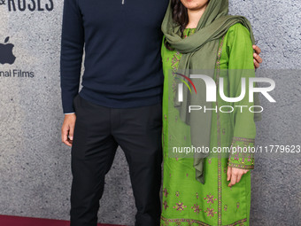 Asser Malik and wife Malala Yousafzai arrive at the Los Angeles Premiere Of Apple Original Films' 'Bread And Roses' held at the Hammer Museu...