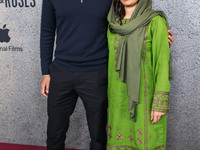 Asser Malik and wife Malala Yousafzai arrive at the Los Angeles Premiere Of Apple Original Films' 'Bread And Roses' held at the Hammer Museu...