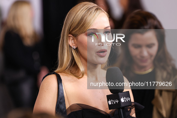 Jennifer Lawrence arrives at the Los Angeles Premiere Of Apple Original Films' 'Bread And Roses' held at the Hammer Museum on November 14, 2...