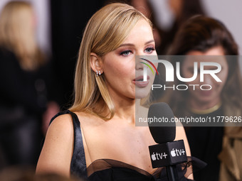 Jennifer Lawrence arrives at the Los Angeles Premiere Of Apple Original Films' 'Bread And Roses' held at the Hammer Museum on November 14, 2...