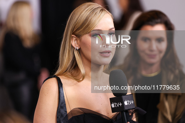 Jennifer Lawrence arrives at the Los Angeles Premiere Of Apple Original Films' 'Bread And Roses' held at the Hammer Museum on November 14, 2...