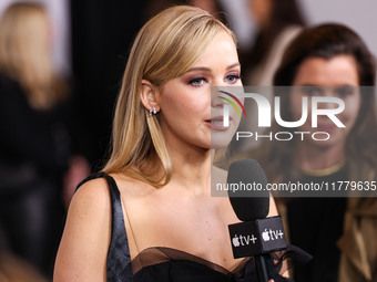 Jennifer Lawrence arrives at the Los Angeles Premiere Of Apple Original Films' 'Bread And Roses' held at the Hammer Museum on November 14, 2...