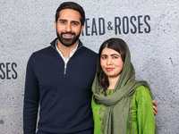 Asser Malik and wife Malala Yousafzai arrive at the Los Angeles Premiere Of Apple Original Films' 'Bread And Roses' held at the Hammer Museu...