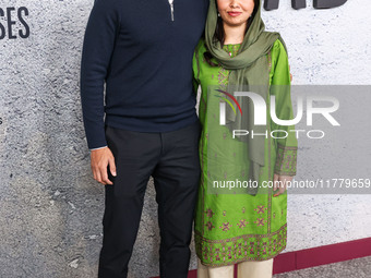 Asser Malik and wife Malala Yousafzai arrive at the Los Angeles Premiere Of Apple Original Films' 'Bread And Roses' held at the Hammer Museu...