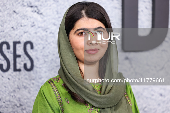 Malala Yousafzai arrives at the Los Angeles Premiere Of Apple Original Films' 'Bread And Roses' held at the Hammer Museum on November 14, 20...