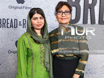 Malala Yousafzai and Sahra Mani arrive at the Los Angeles Premiere Of Apple Original Films' 'Bread And Roses' held at the Hammer Museum on N...