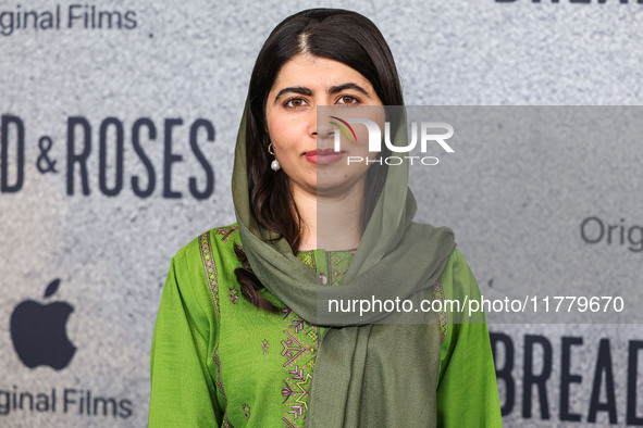 Malala Yousafzai arrives at the Los Angeles Premiere Of Apple Original Films' 'Bread And Roses' held at the Hammer Museum on November 14, 20...