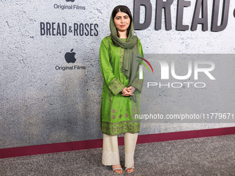 Malala Yousafzai arrives at the Los Angeles Premiere Of Apple Original Films' 'Bread And Roses' held at the Hammer Museum on November 14, 20...