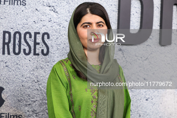 Malala Yousafzai arrives at the Los Angeles Premiere Of Apple Original Films' 'Bread And Roses' held at the Hammer Museum on November 14, 20...