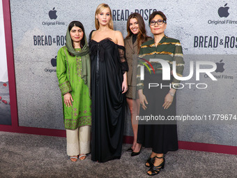 Malala Yousafzai, Jennifer Lawrence, Justine Ciarrocchi and Sahra Mani arrive at the Los Angeles Premiere Of Apple Original Films' 'Bread An...