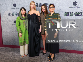 Malala Yousafzai, Jennifer Lawrence, Justine Ciarrocchi and Sahra Mani arrive at the Los Angeles Premiere Of Apple Original Films' 'Bread An...