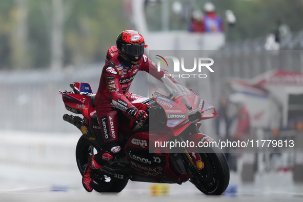 Francesco Pecco Bagnaia (1) of Italy and Ducati Lenovo Team during the free practice of the Motul Solidarity Grand Prix of Barcelona at Rica...