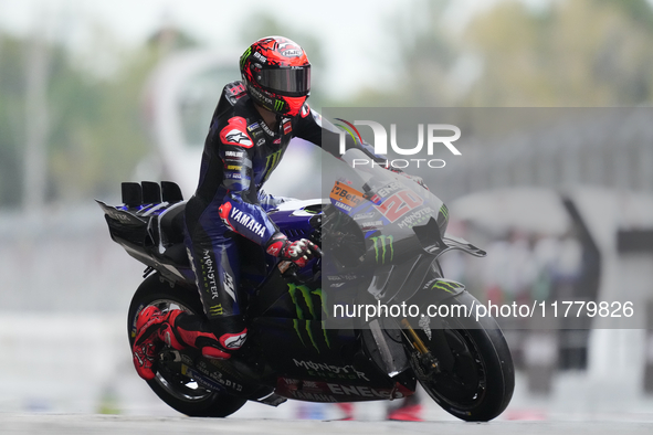 Fabio Quartararo (20) of France and Monster Energy Yamaha Moto GP during the free practice of the Motul Solidarity Grand Prix of Barcelona a...