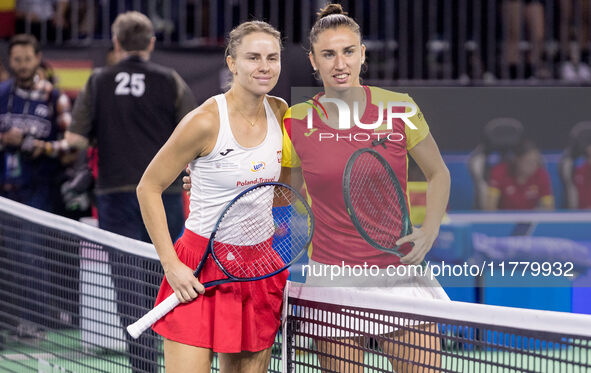 Magda Linette , Sara Sorribes Tormo  during Billie Jean King Cup Finals match Spain vs Poland in Malaga Spain on 15 November 2024. 