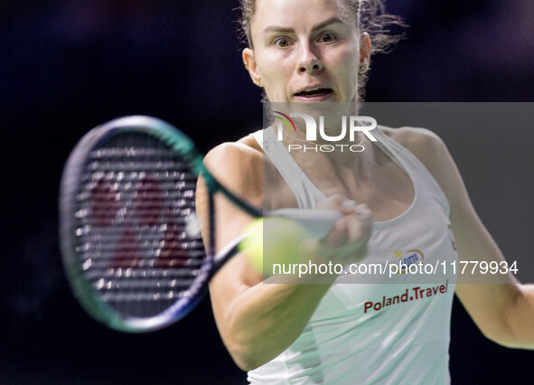 Dawid Celt , Magda Linette  during Billie Jean King Cup Finals match Spain vs Poland in Malaga Spain on 15 November 2024. 